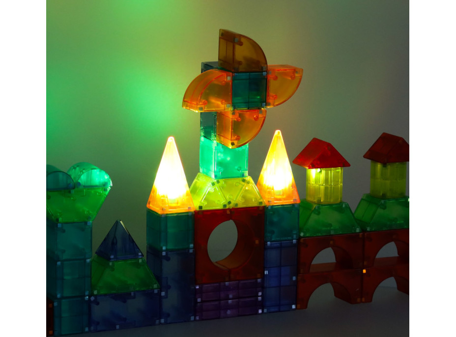 Svítící LED magnetická 3D stavebnice - 134 prvků
