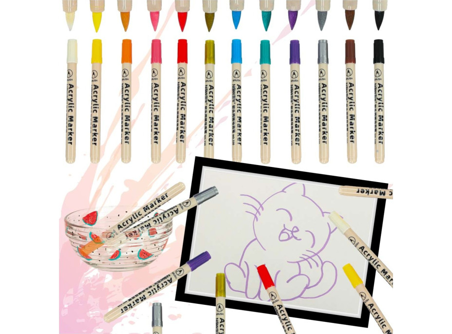 Akrylové voděodolné DIY popisovače - 12 ks