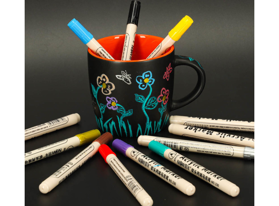 Akrylové voděodolné DIY popisovače - 12 ks