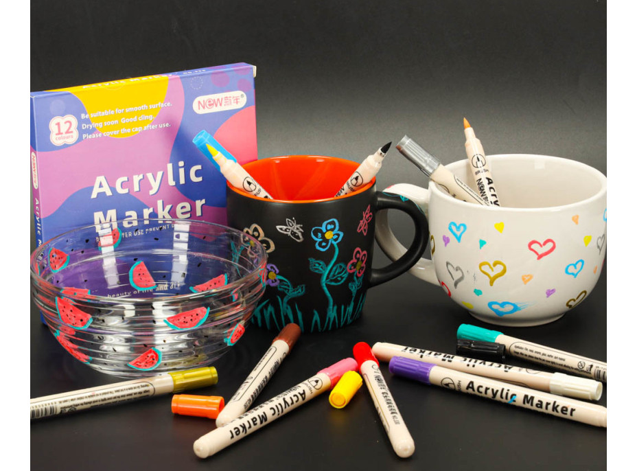 Akrylové voděodolné DIY popisovače - 12 ks