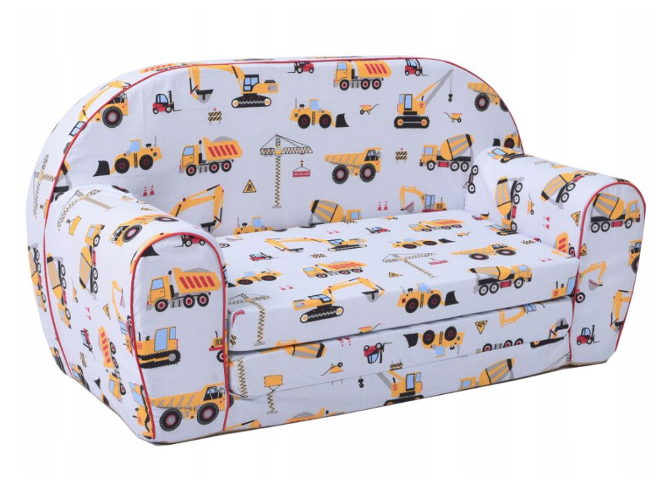 Dětská rozkládací JUNIOR pohovka Stavební stroje - šedá