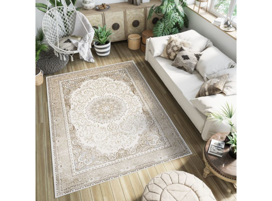Kusový koberec HERA Ornament - krémový/hnědý