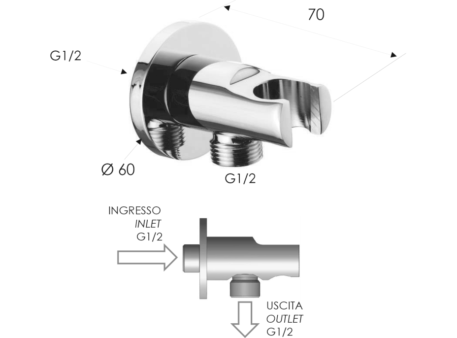 Sapho Držák sprchy kulatý, pevný, s vyústěním, zlato mat 1205-0919