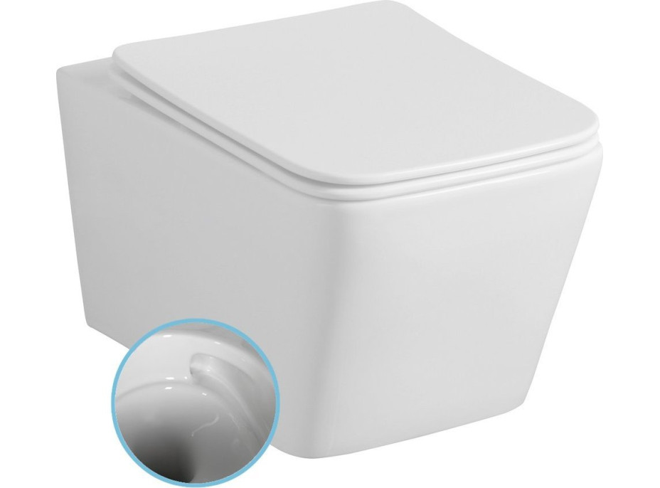 Sapho PORTO závěsná WC mísa, Vortex Rimless, 35, 5x52cm, bílá PZ102V