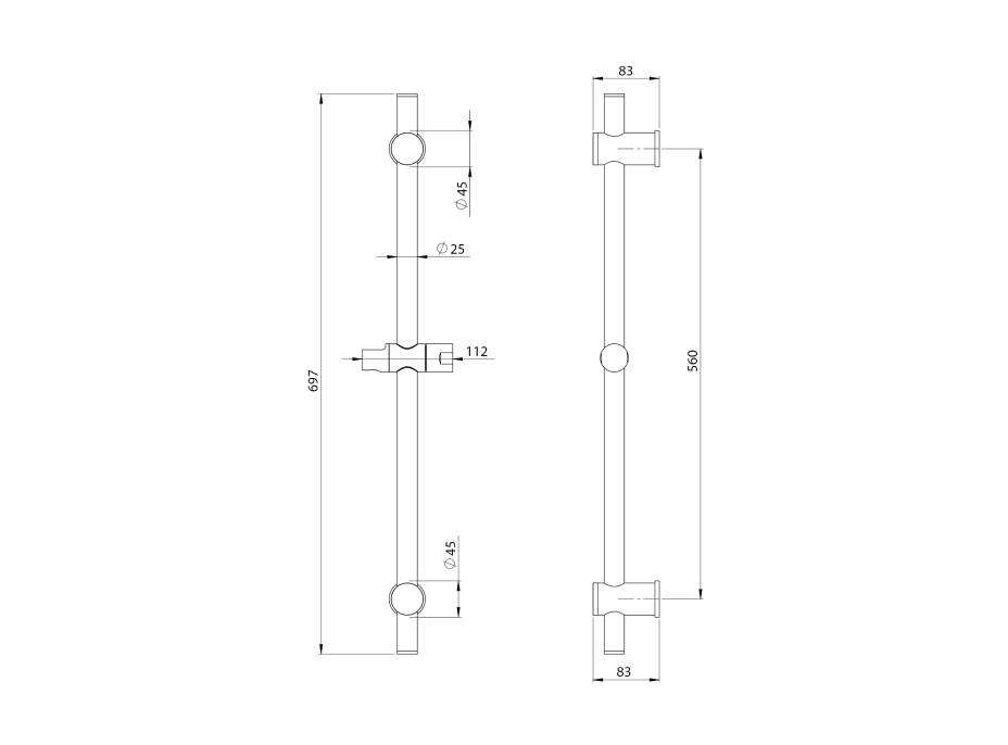 Sapho Sprchová tyč, posuvný držák, kulatá, 700mm, zlato mat SC019