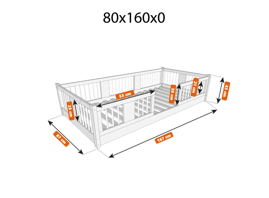 Dětská Montessori postel z masivu borovice LUNA - 160x80 cm