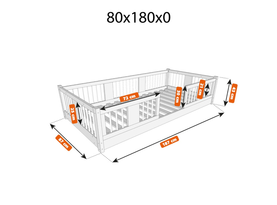 Dětská Montessori postel z masivu borovice LUNA - 180x80 cm