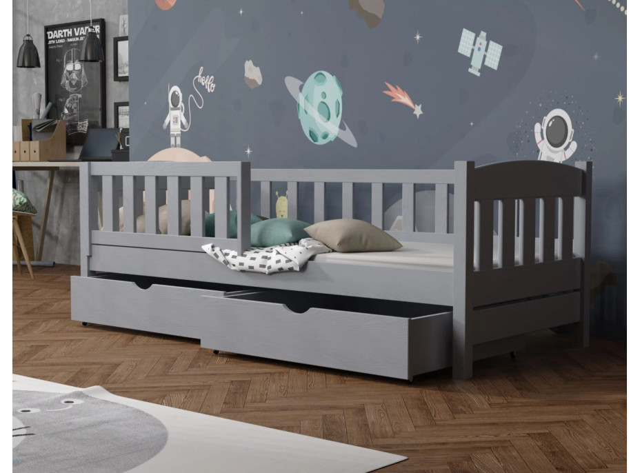 Dětská postel z masivu borovice BEN se šuplíky - 180x80 cm - ŠEDÁ