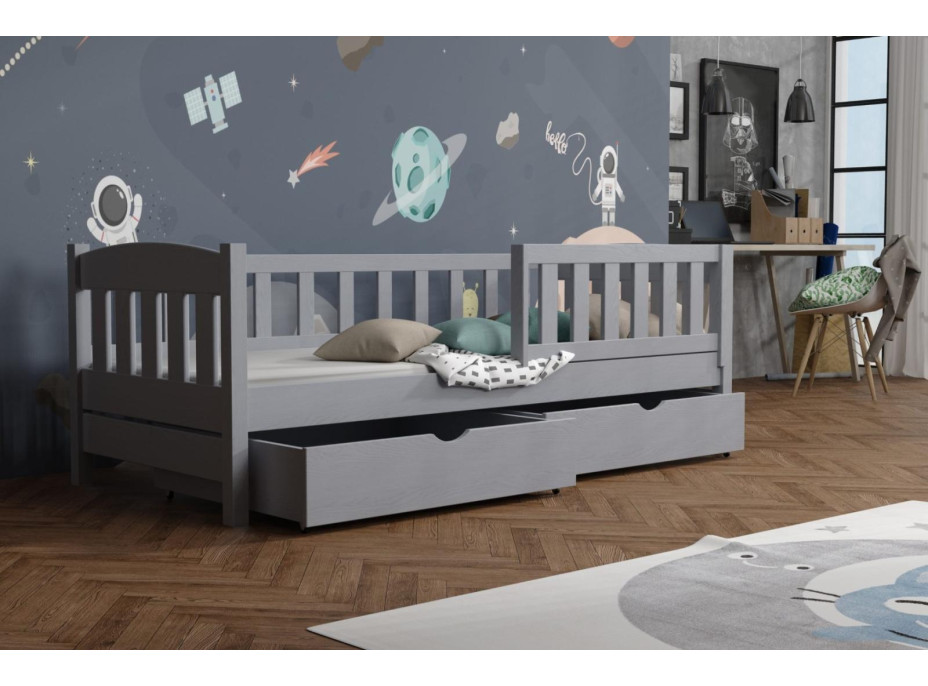 Dětská postel z masivu borovice BEN se šuplíky - 200x80 cm - ŠEDÁ