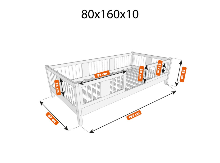 Dětská postel z masivu borovice LUNA 10 - 160x80 cm
