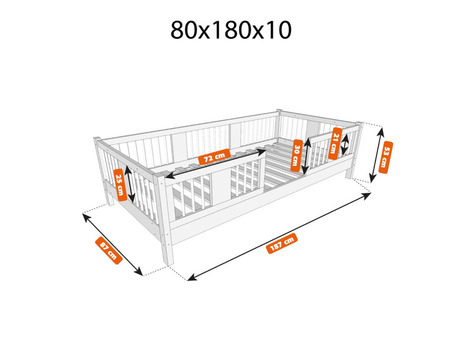 Dětská postel z masivu borovice LUNA 10 - 180x80 cm