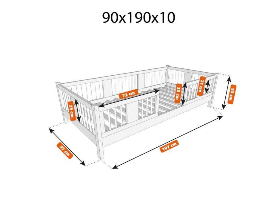 Dětská postel z masivu borovice LUNA 10 - 190x90 cm