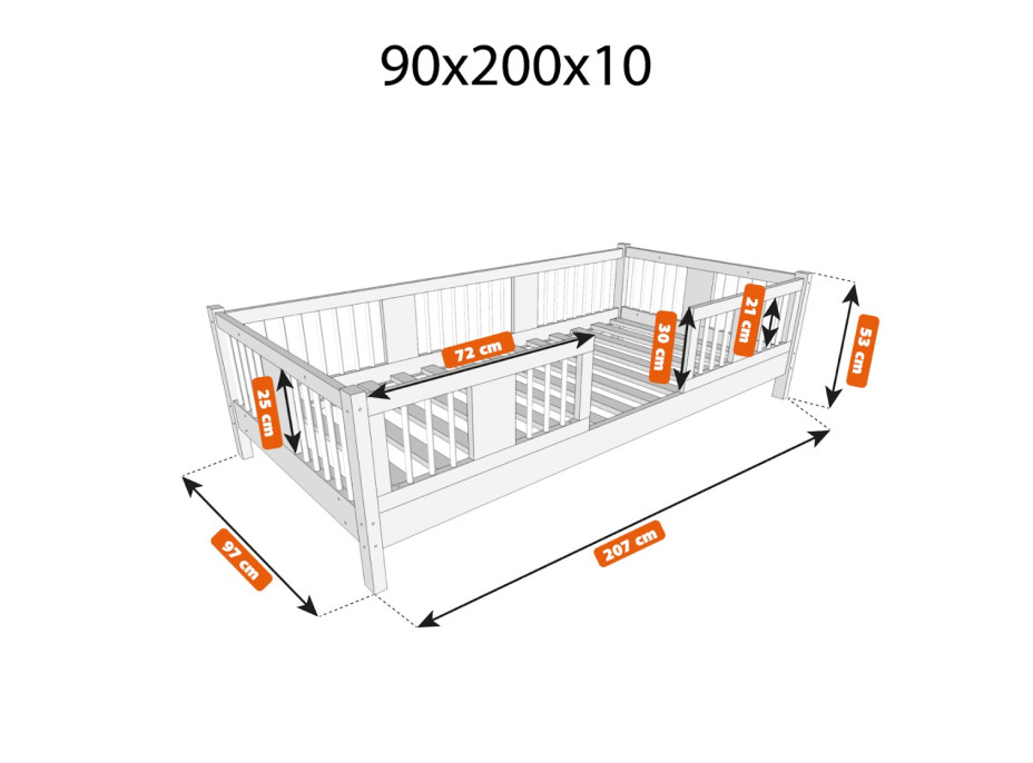 Dětská postel z masivu borovice LUNA 10 - 200x90 cm