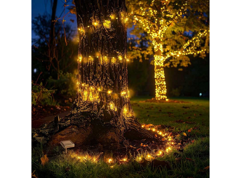 Solight LED solární řetěz, 200LED, 22m, teplá bílá