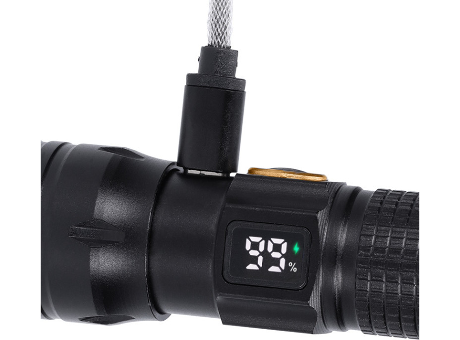 Solight LED nabíjecí svítilna s displayem, 200lm, zoom, Li-Ion