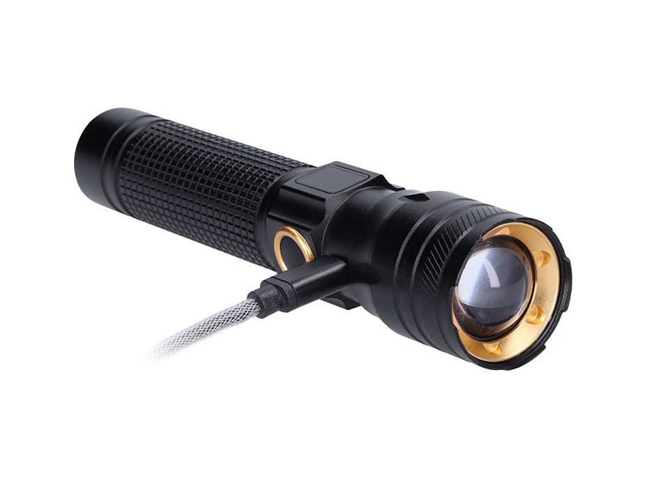 Solight LED nabíjecí svítilna s displayem, 200lm, zoom, Li-Ion