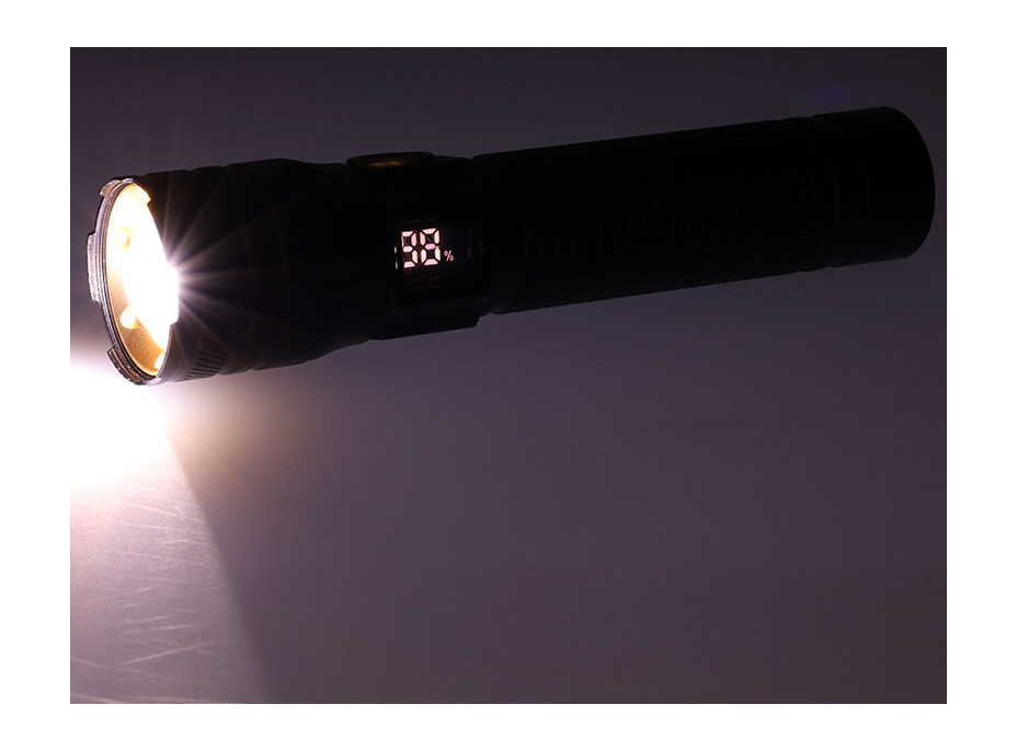 Solight LED nabíjecí svítilna s displayem, 200lm, zoom, Li-Ion