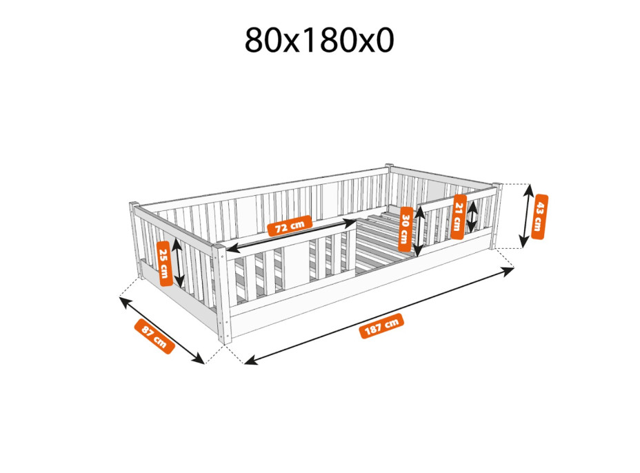 Dětská Montessori postel z masivu borovice NIKO - 180x80 cm