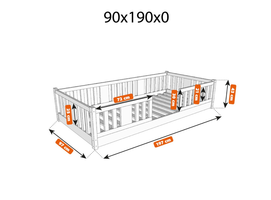Dětská Montessori postel z masivu borovice NIKO - 190x90 cm