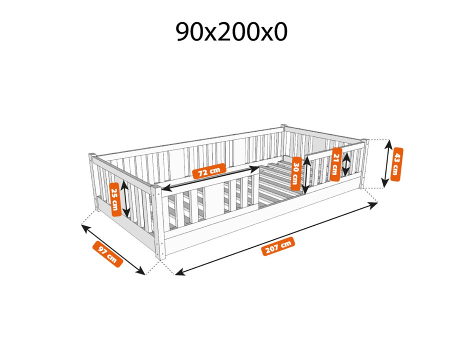 Dětská Montessori postel z masivu borovice NIKO - 200x90 cm