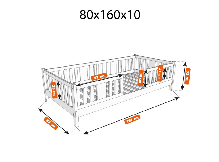 Dětská postel z masivu borovice NIKO 10 - 160x80 cm