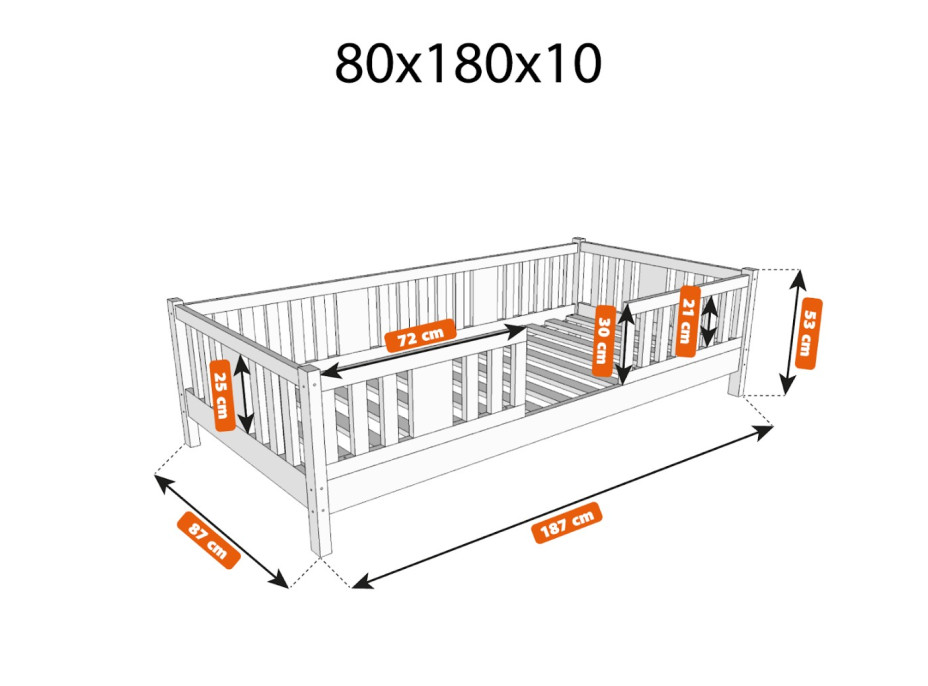 Dětská postel z masivu borovice NIKO 10 - 180x80 cm