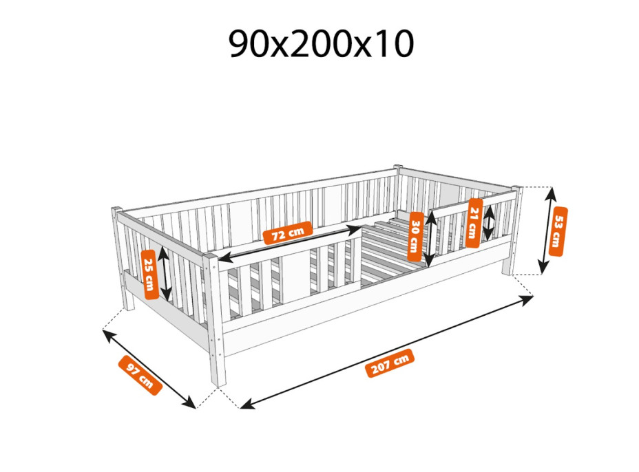 Dětská postel z masivu borovice NIKO 10 - 200x90 cm