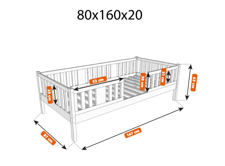 Dětská postel z masivu borovice NIKO 20 - 160x80 cm