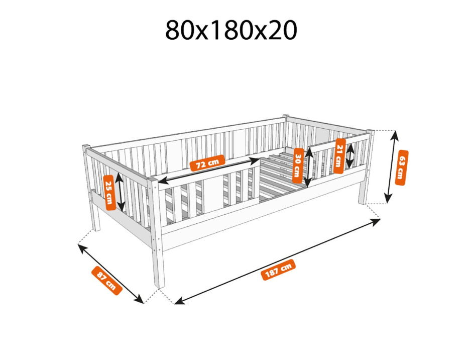Dětská postel z masivu borovice NIKO 20 - 180x80 cm