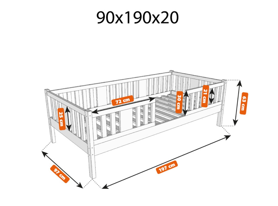 Dětská postel z masivu borovice NIKO 20 - 190x90 cm