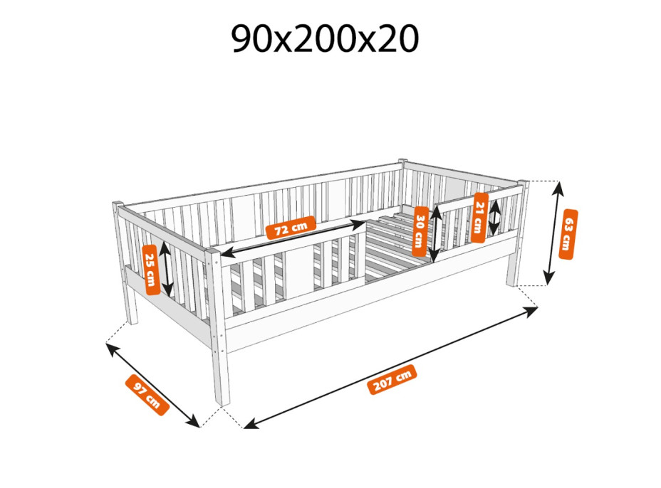 Dětská postel z masivu borovice NIKO 20 - 200x90 cm