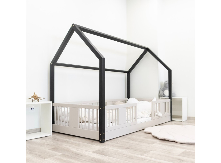 Dětská domečková Montessori postel z masivu borovice LUNA L - 200x90 cm