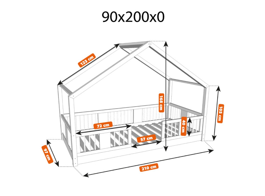 Dětská domečková Montessori postel z masivu borovice LUNA S - 200x90 cm