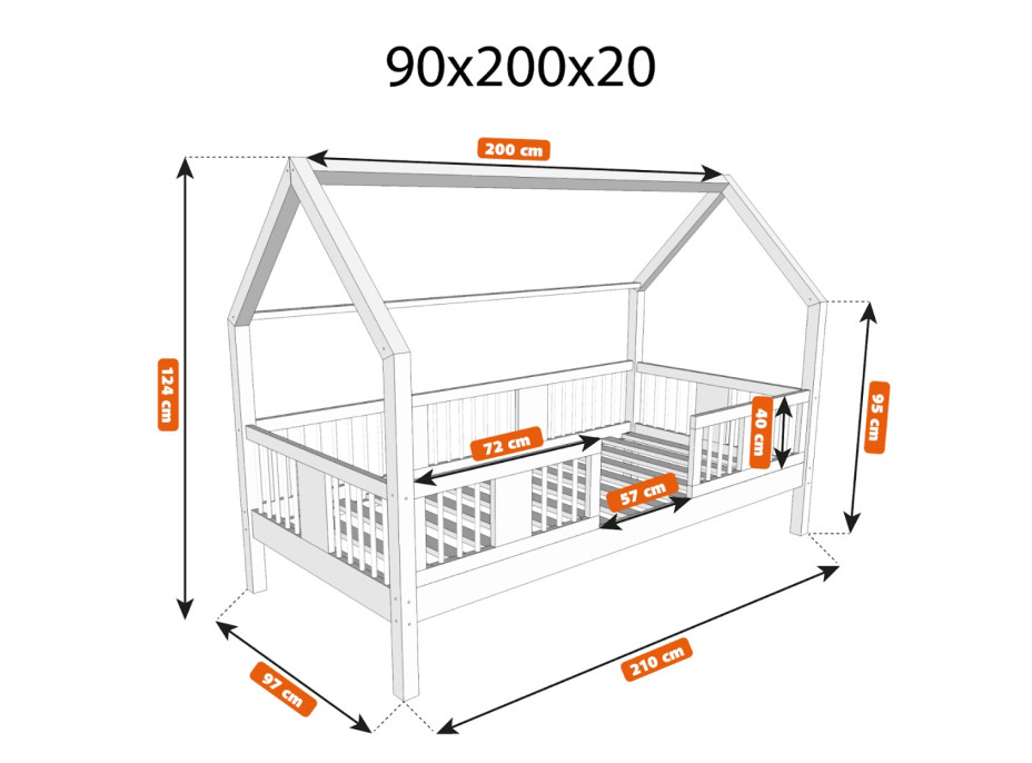 Dětská domečková postel z masivu borovice LUNA L 20 - 200x90 cm