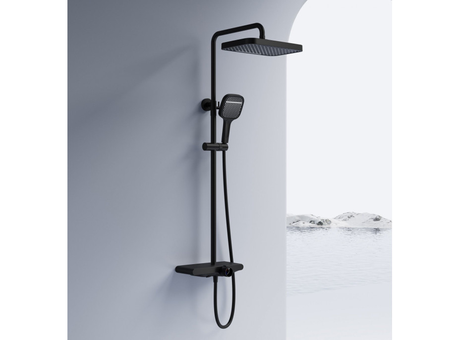 Sprchová souprava Rea BARI s termostatickou baterií a policí - černá