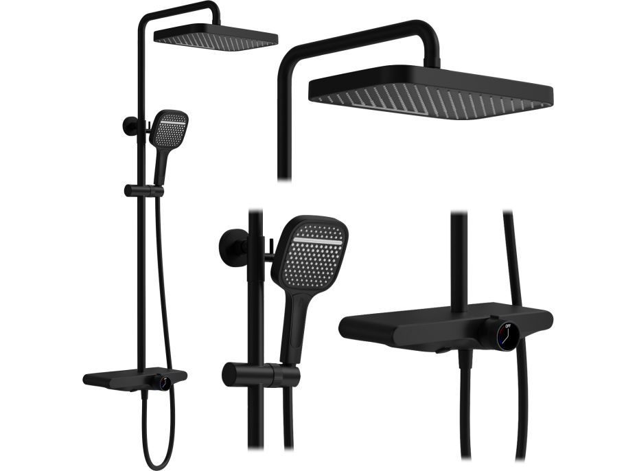 Sprchová souprava Rea BARI s termostatickou baterií a policí - černá