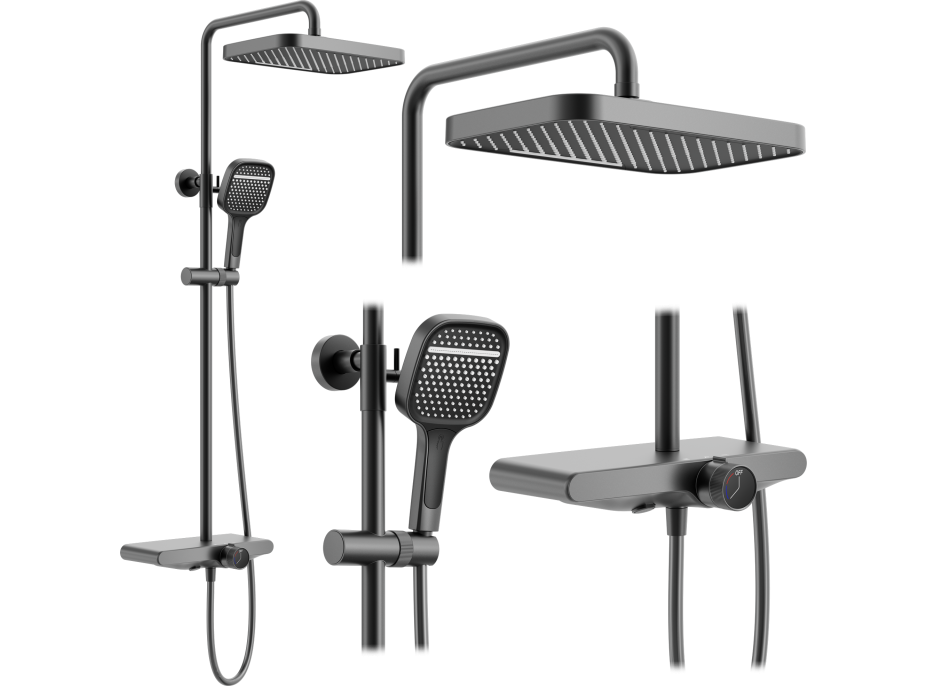 Sprchová souprava Rea BARI s termostatickou baterií a policí - titanová šedá