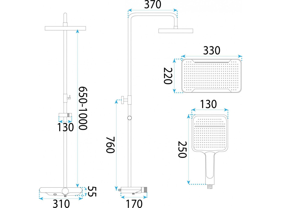 Sprchová souprava Rea BARI s termostatickou baterií a policí - titanová šedá