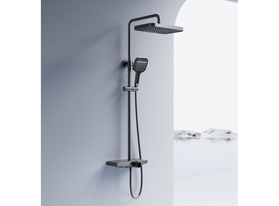 Sprchová souprava Rea BARI s termostatickou baterií a policí - titanová šedá