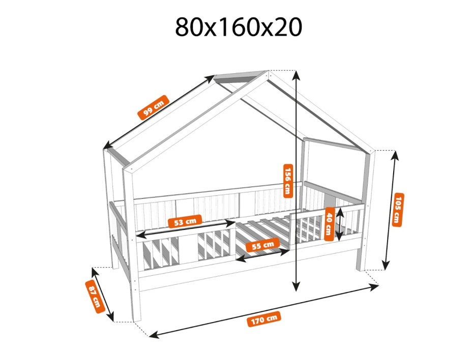 Dětská domečková postel z masivu borovice LUNA S 20 - 160x80 cm