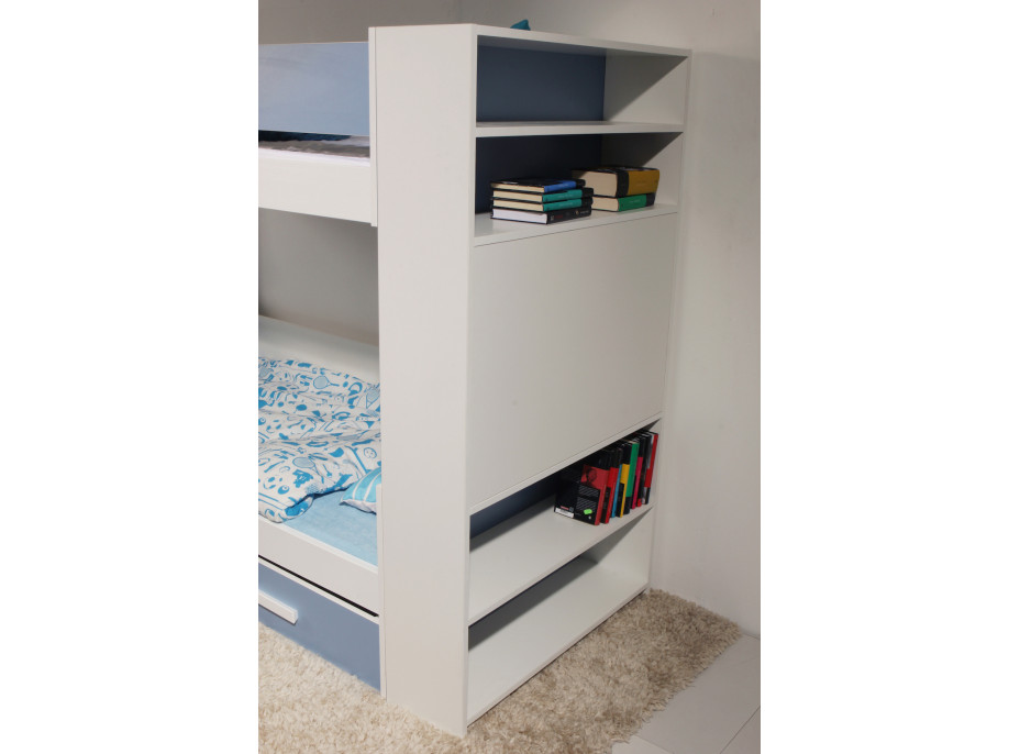 Dětská patrová postel z masivu borovice GASPAR se šuplíky a regálem - 200x80 cm - bílá