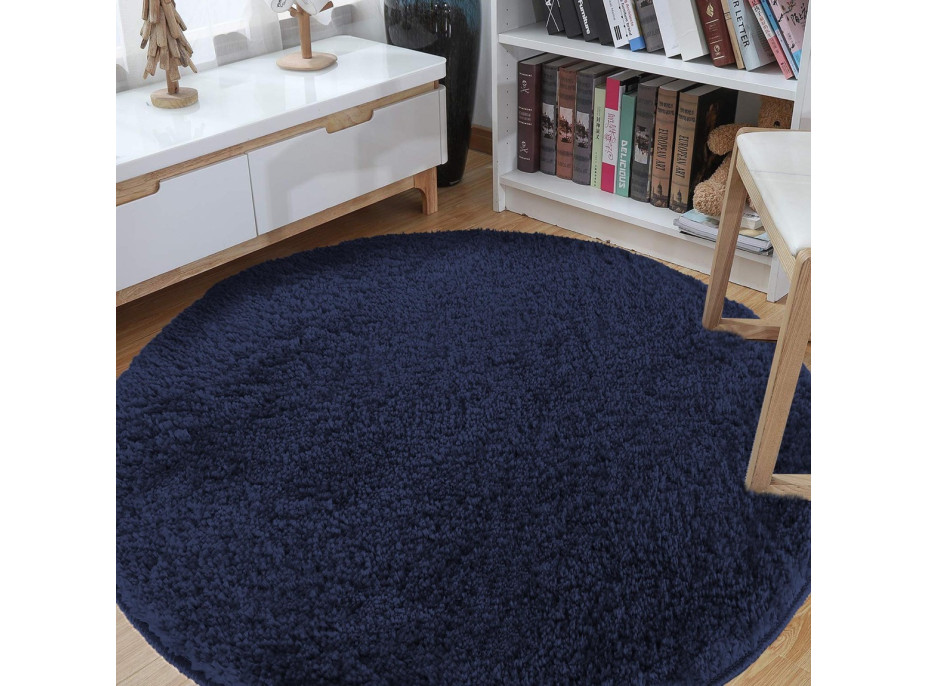 Moderní koberec SHAGGY CAMIL kulatý - tmavě modrý