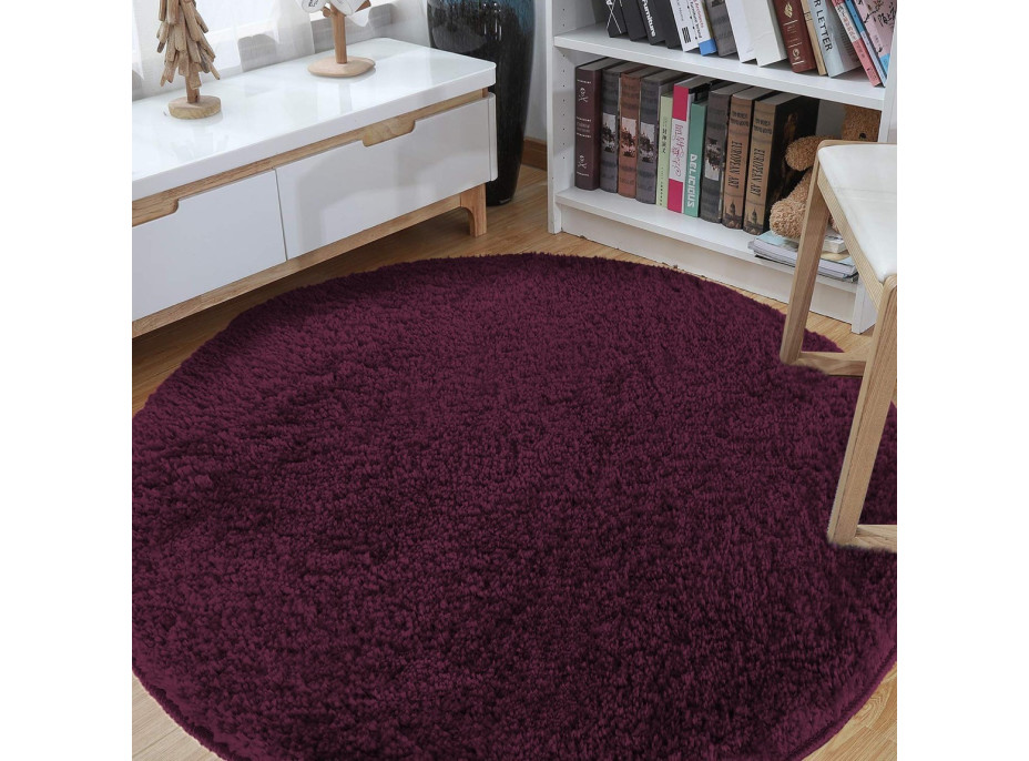 Moderní koberec SHAGGY CAMIL kulatý - tmavě fialový