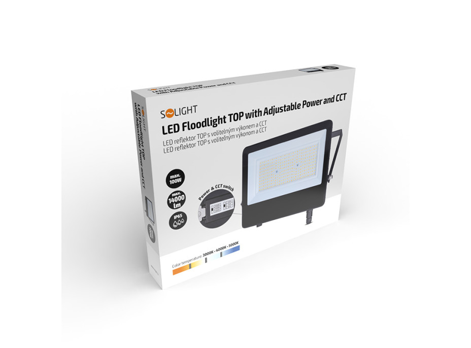 Solight LED reflektor TOP, 100W, max. 14000lm, 3CCT, volitený výkon 100/75/50%, IP65, rychlokonektor