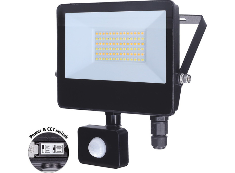 Solight LED reflektor se senzorem TOP, 30W, max. 3900lm, 3CCT, volitený výkon 100/66%, IP65, rychlospojka