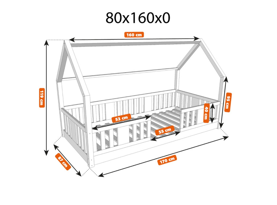 Dětská domečková Montessori postel z masivu borovice NIKO L - 160x80 cm