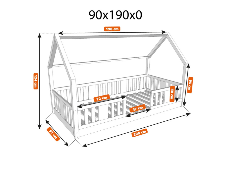 Dětská domečková Montessori postel z masivu borovice NIKO L - 190x90 cm