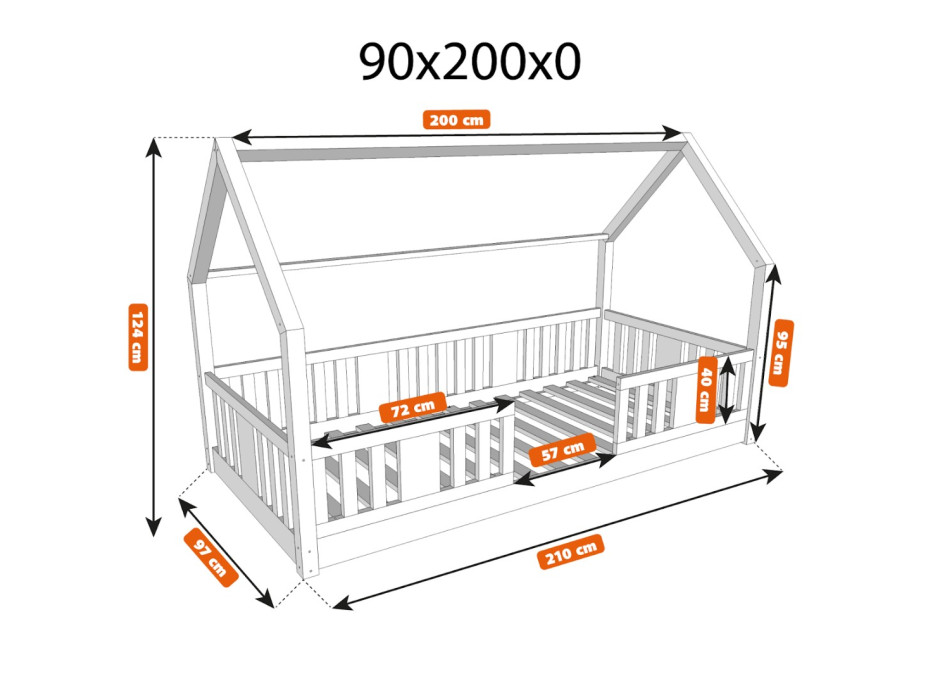 Dětská domečková Montessori postel z masivu borovice NIKO L - 200x90 cm