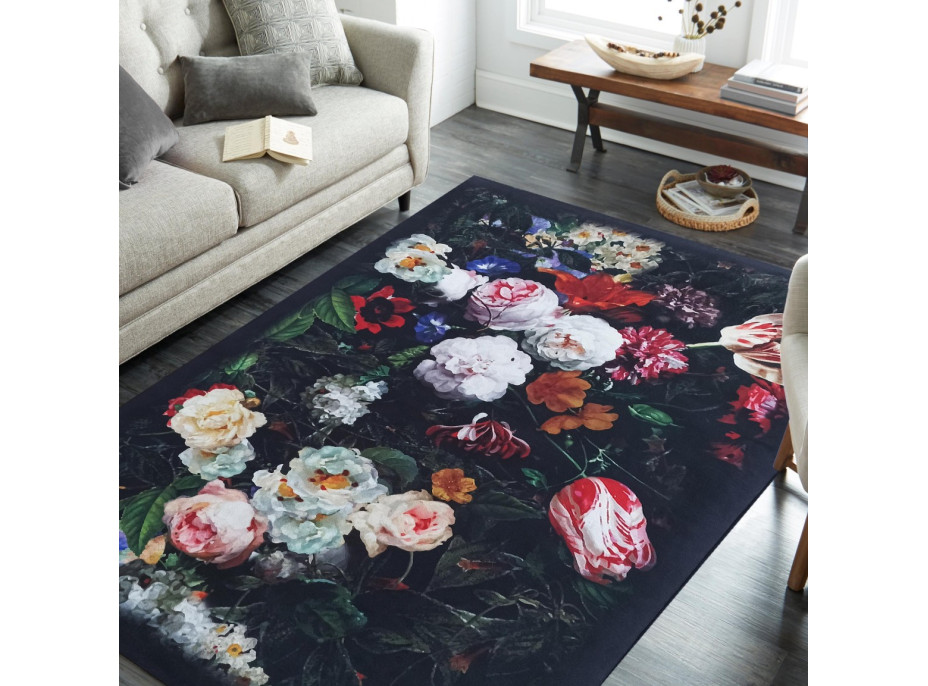 Kusový koberec HONOR Flowers - černý