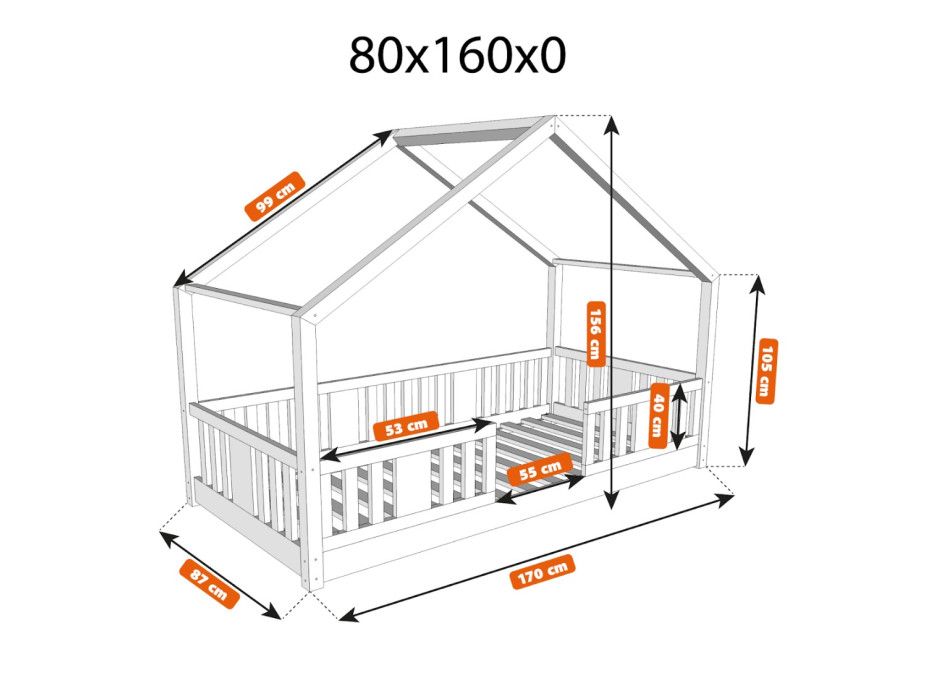 Dětská domečková Montessori postel z masivu borovice NIKO S - 160x80 cm